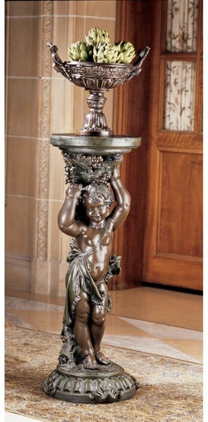 European Cherub Faux Bronze Pedestal